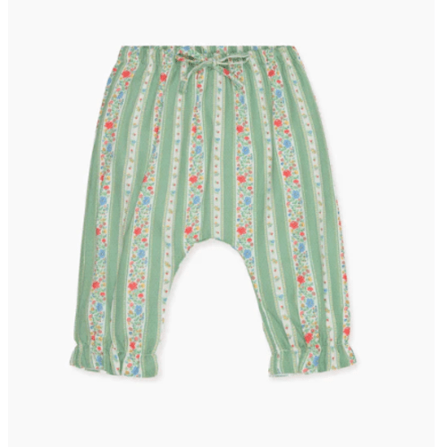 Sage Floral Stripe Forna Baby Girl Trousers | La Coqueta UK – La Coqueta Kids