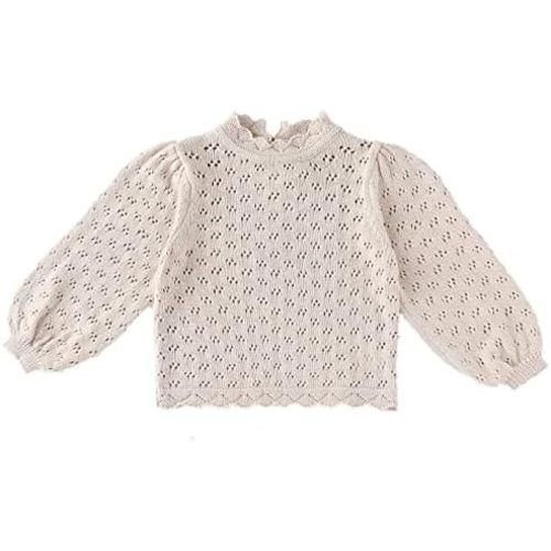 Baby Girls Lace Sweater Toddler Cotton Knit Pullovers Kids Crochet Ruffle Lantern Sleeve Blouses Jumper Tops