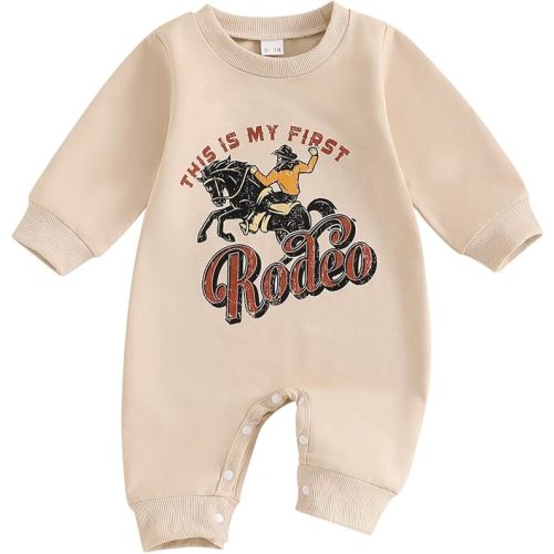 One-Piece Baby Bodysuit Outfit This is My First Rodeo Letter Print Romper Jumpsuit Newborn Funny Cowboy Clothes