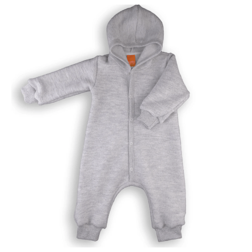 Wooly Kid's Thermal Fleece Jumpsuit 100% Soft Merino Wool Gray - 3-6mo