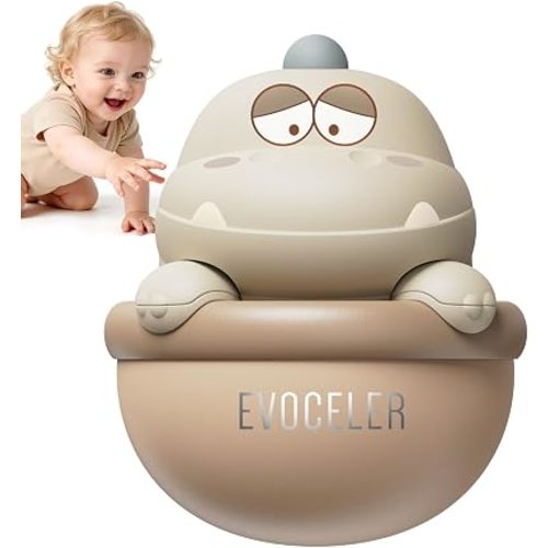 Dinosaur Wobbler Baby Toy, Musical Roly Poly Tummy Time Activity with Gentle Bell Sound, Cute Baby Rattle Wobbler for Infants Toddlers 6-12 Months, Sensory Montessori Learning Toy