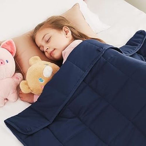 CuteKing Weighted Blanket (7lbs, 40"x 60", Navy Blue) Heavy Blanket for 90-100lbs, Weighted Blanket for Cooling & Heating with Premium Glass Beads, Thick Blanket All-Season