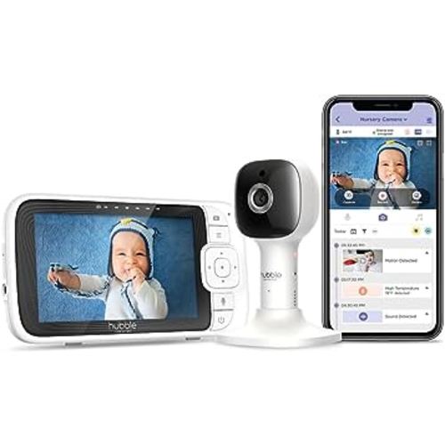 Hubble Connected Nursery Pal Cloud Smart Connected, Wi-Fi Enabled Baby Monitor with 5-Inch HD Color Parent Unit Viewer, Soothing Sounds and White Noise, 7-Color Night Light, Wall Mount, White