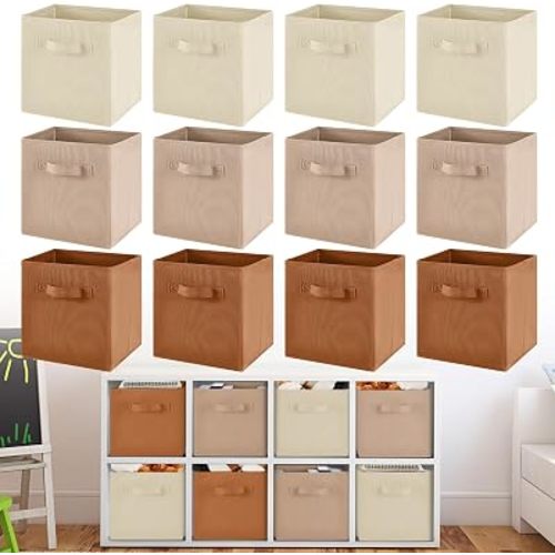 Yinder 12 Pcs Cube Storage Bin, Brown 10.5''x10.5''x11'' Storage Cubes