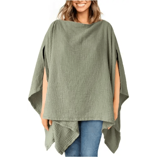 Konssy Muslin Nursing Cover for Breastfeeding, 360° Full Privacy Breathable 100% Cotton Breastfeeding Cover, Multi-use Carseat Canopy(Fog Green)