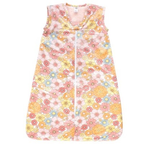 Hudson Baby Girls Plush Faux Fur Sleeping Bag, Wearable Blanket, Peace Love Flowers, 6-12 Months