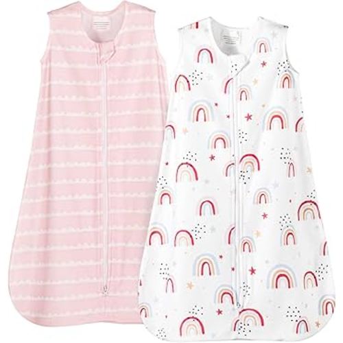 PHF Warm Micro-Fleece Baby Sleep Sack 0-6 Months, Soft Baby Wearable Blanket, 2-Way Zipper Sleeping Bags, 2 Pack Comfy Toddler Sleeping Sack for Girls, Small Size, Rainbow