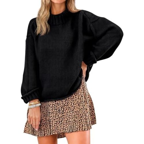 Saodimallsu Womens Oversized Sweaters Mock Neck Long Sleeve Loose Chunky Knit Fall Winter Casual Roll Pullover Tops