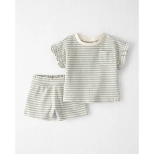 Baby Girl 2-Piece Organic Cotton Waffle Knit Top & Short Set in Stripes - Little Planet | Carter's
