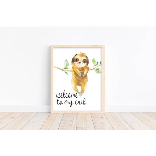 Welcome to my Crib Sloth Jungle Tropical Animal Nursery Decor Unframed Print