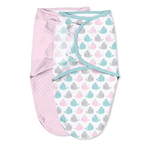 SwaddleMe by Ingenuity Original Swaddle, 100% Cotton, Improves Sleep & Calms Startle Reflex, 0-3 Months, 1.0 TOG, 3-Pack, Baby Swaddle Blanket - Pink Polka Whale