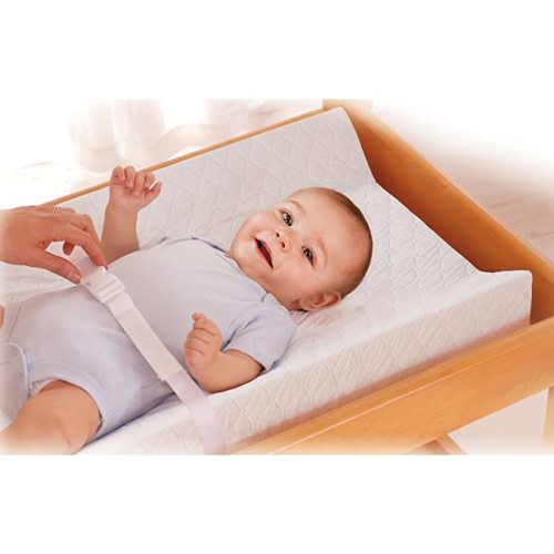 Summer Infant Contoured Changing Pad, 16” x 32”, White Comfortable & Secure Baby with Security Strap and Two High Curved Sides, Easy to Clean - 2-Sided Pad