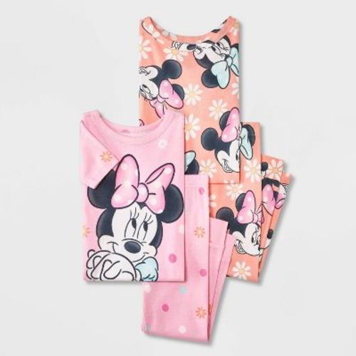 Toddler Girls' 4pc Snug Fit Disney Minnie Mouse Cotton Pajama Set - Pink/Orange 5T