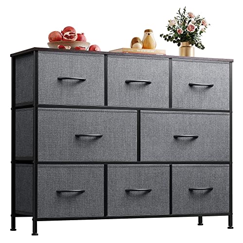WLIVE 8 Drawer Dresser for Bedroom, Fabric Dresser with Large Storage Drawer Unit for Entryway, Chest of Drawers for Living Room, Dark Grey
