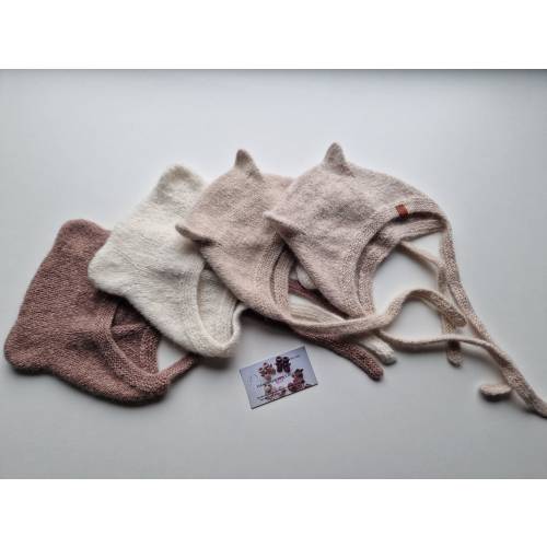 Knitted Baby Kitty Bonnet: Alpaca Merino Wool Hat