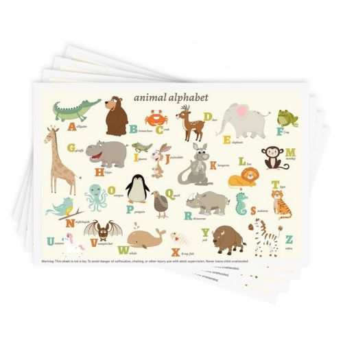 Aoibox Disposable Stick-on Placemats for Baby & Kids, Restaurant Table Mats with Animal Alphabet Theme, Toddler Baby Placemat,40PCS