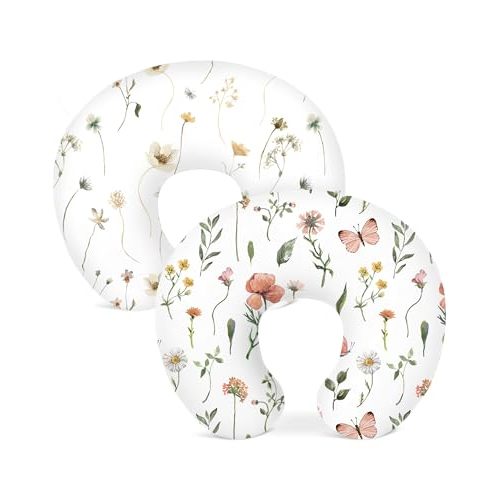 Nursing Pillow Covers 2 Pack, Stretchy Breastfeeding Pillow Covers for Baby | Soft Stretchy Fabric, Snug Fit for Breastfeeding Pillow, Newborn Nursery Essential for Baby Boys and Girls (Butterfly Garden)