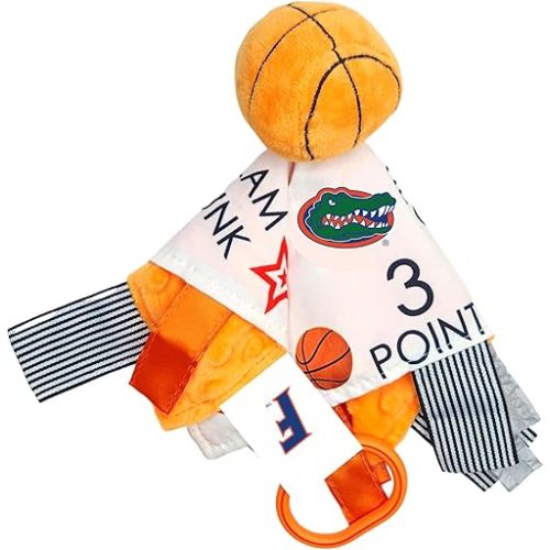 Florida University Gators Baby Basketball Tag Toy - College Baby Sensory Crinkle Toys - Soft & Safe - Ideal Baby Stroller Toy - BPA Free w/Stroller Clip (10" x 10" Tag Toy)…