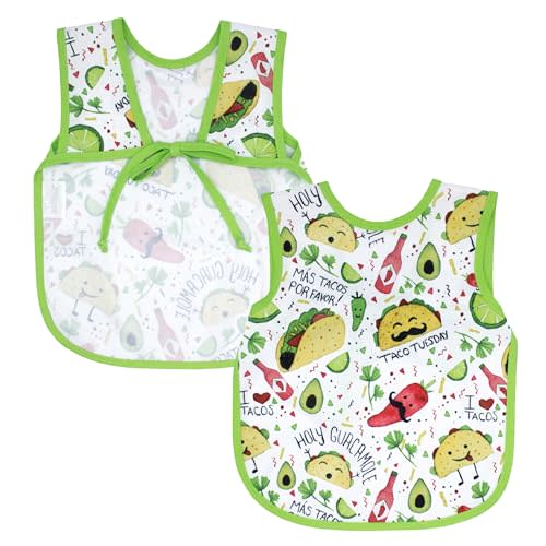 BapronBaby Food Prints Baby Led Weaning Infant Feeding Bib Crafting 6M-5T | No Neck Tie Safer design secures under arms. Waterproof Stain Resistant and Machine Washable fabric cleans fast for meals.