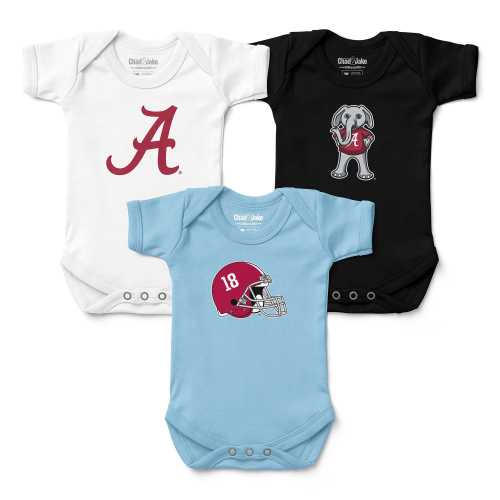 3-Pack Alabama Crimson Tide Baby Bodysuits - Crimson & White Infant Apparel Set - Newborn Gift Bundle
