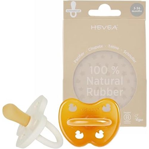 HEVEA Natural Rubber Pacifier Symmetrical 3-36 Months Two-Pack - Milky White & Natural