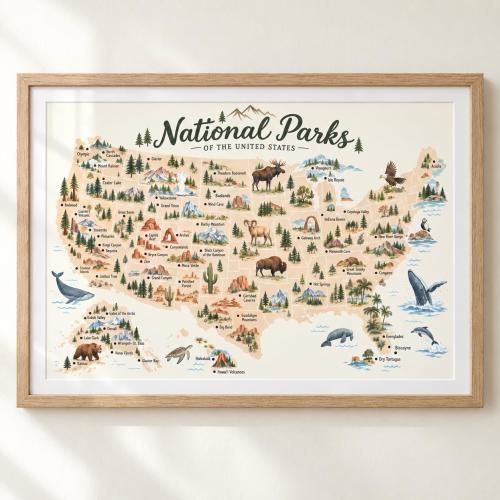 Playroom Decor, National Parks Map, Kids Room Wall Art, US National Parks Poster, Nursery Wall Art, Baby Shower Gift, Digital Download