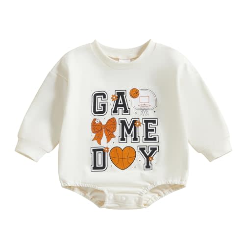 Baby Boy Girl Basketball Outfit Game Day Bubble Romper Long Sleeve Bodysuit Newborn Sweatshirt Infant Fall Clothes