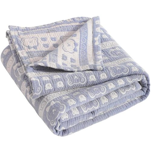 NTBAY 3 Layer Oversized Muslin Cotton Toddler Blanket, Jacquard Reversible Nursery Bed Blanket, Super Soft and Thermal for All Seasons, Baby Gift, 45"x60", Blue Bear
