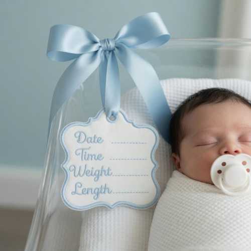Personalized Birth Name Tag – Embroidered Baby Stats Tag, Newborn Announcement Keepsake, Hospital Bassinet Tag, Baby Shower Gift