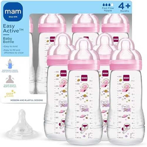 MAM 11oz Active Natural Flow Active Anti-Colic Baby Bottle, 4+ Mths, 4 Pack