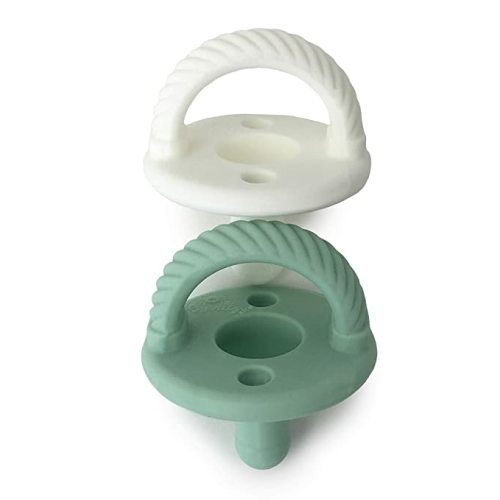 Itzy Ritzy Silicone Pacifiers for Newborn - Itzy Soother Pacifiers Feature Collapsible Handle & Two Air Holes for Added Safety; for Ages 0-6 Months, Set of 2 in Mint & White