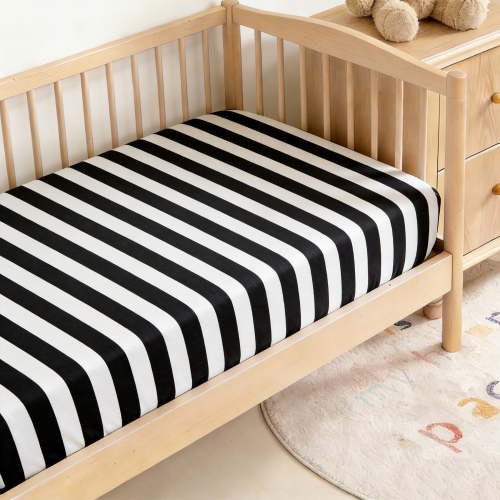 Lorviah 1 Pack Fitted Crib Sheet, 28"x 52" Ultra Soft Microfiber Crib Sheet for Boys & Girls, Black and White Stripe