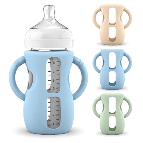 3-Pack Silicone Sleeves with Handles for Philips Avent 8 oz Glass Bottles | Protective baby bottle sleeves with two easy-grip handles; fits Philips Avent glass bottles 8 oz; bottles not included