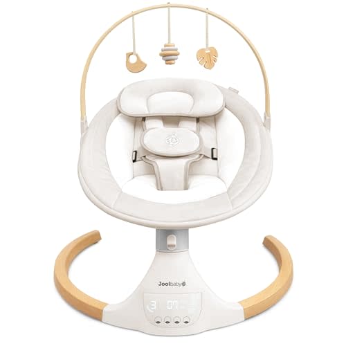 Jool Baby Nova Nature Baby Swing for Newborns with Natural Wood Toys, Electric Motorized Infant Swing, Bluetooth Music, Remote (Oatmeal)