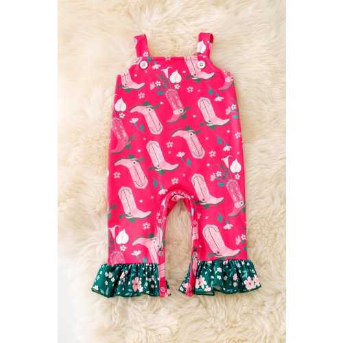 Cowboy Boot Printed on Fuchsia Printed baby Romper. SR030702