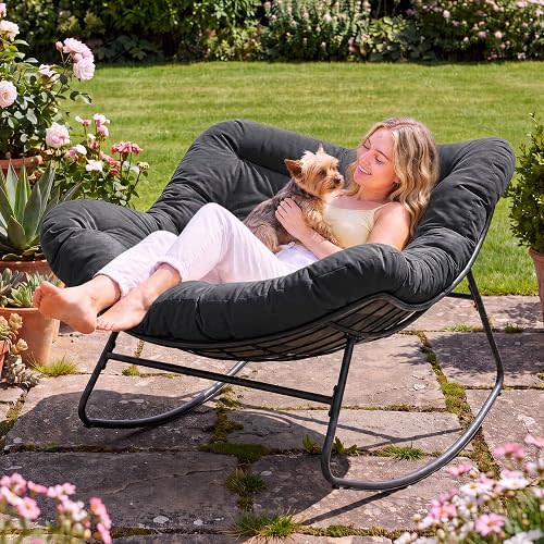 Papasan Rocking Chair, Oversized Outdoor Egg Chair with Thick Cushion