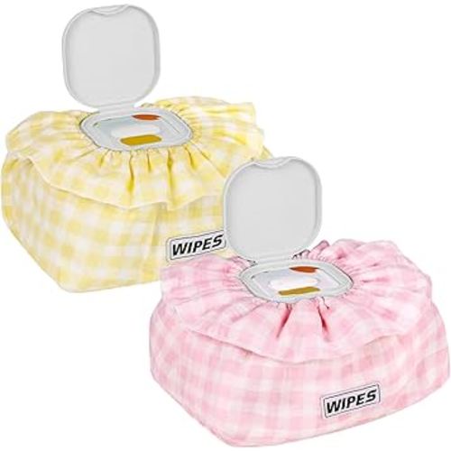 2 Pack Baby Wipe Cover – Muslin Cotton Tissue Cover, Universal Size Fits All Wipes & Tissues, Wipe Dispenser for Nursery, Living Room & Diaper Station (Yellow+Pink)