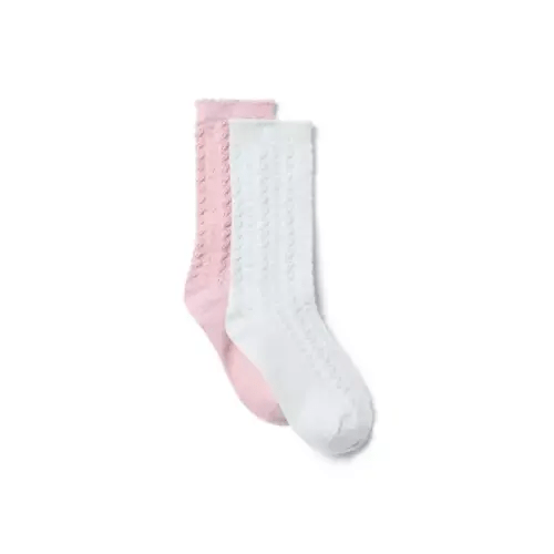 Girl Jet Ivory And Light Pink Sparkle Pointelle Sock 2-Pack by Janie and Jack