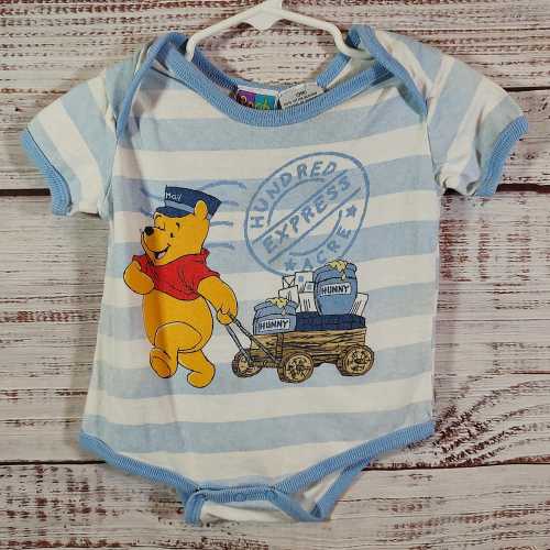 Vintage Baby Jumper / Blue White Stripe Winnie The Pooh y2k 2000s 00s 90s 1990s / Baby Infant Outfit / Newborn 9M 9 months