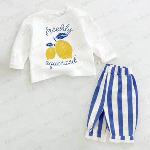 FRESHLY SQUEEZED Lemon Baby Blue Vertical Striped 2-piece Set