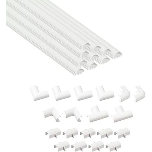 D-Line Half Round Cord Hider, Patented Cable Cover, Hide TV Wall Mount Wires, Raceway for Cords, Decorative Wire Covers, Paintable, Adhesive Cable Concealer, 10x 0.78in W x 0.39in H x 15.7in L, White