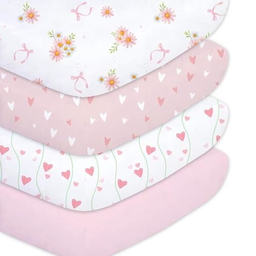 4PK Girls Crib Sheets, Microfiber Mattress Cover, Sweet Daisy