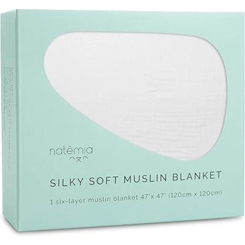 Natemia Muslin Baby Blanket - Ultra Soft, Breathable Baby Blankets for Girls and Boys - Newborn Essentials- Multi-Purpose Stroller Cover, Play Mat, XL Swaddle - Cotton Rayon Blend- 47" x 47"