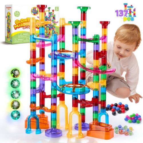 Joyfy Glowing Marble Run 137/150/170/207/236Pcs Kids Construction Building Blocks Toys STEM Educational Toy Gifts for Boys Girls 3 4 5 6 7 8 Years Old
