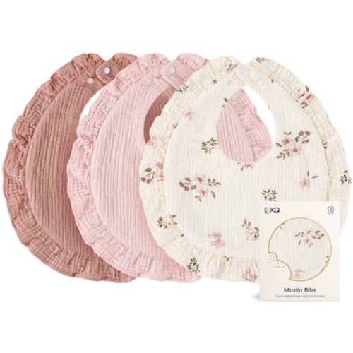 EXO Home Muslin Baby Bibs 3-Pack, 100% Cotton Drool Bibs