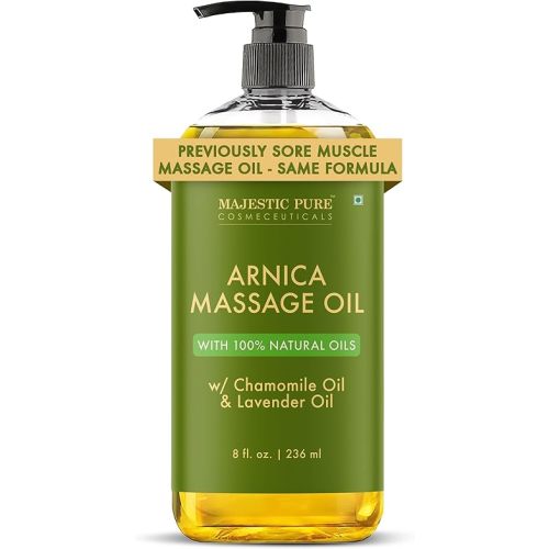 MAJESTIC PURE Arnica Sore Muscle Massage Oil for Massage Therapy - Refreshing and Relaxing - Natural Oils with Lavender & Chamomile Essential Oils - All Skin Types - Men & Women Massage Lotion-8 fl oz