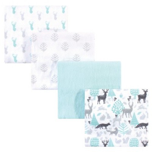 Hudson Baby Infant Cotton Poly Flannel Receiving Blankets, Linocut Woodland, One Size