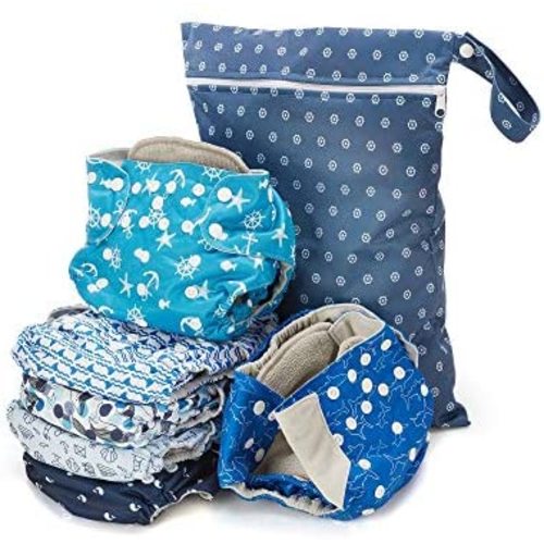 Simple Being Reusable Cloth Diapers Double Gusset One Size Adjustable Washable Soft Absorbent Waterproof Cover Eco-Friendly Unisex Baby Girl Boy with six 4-Layers Microfiber Inserts (Under The Sea) - Under the Sea