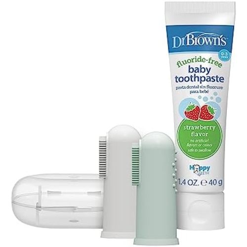 Dr. Brown's Finger Toothbrush and Toothpaste Set, Gray and Green, 2-Pack