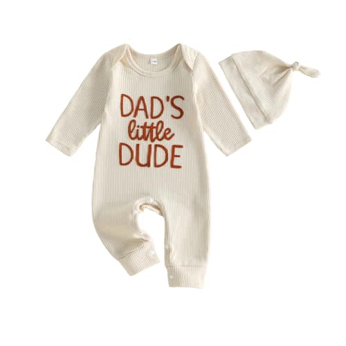 Newborn Baby Boy Fall Outfit Romper Jumpsuit Bodysuit Infant Clothes | Letter Long Sleeve Crew Neck Winter Cute Waffle Bodysuit